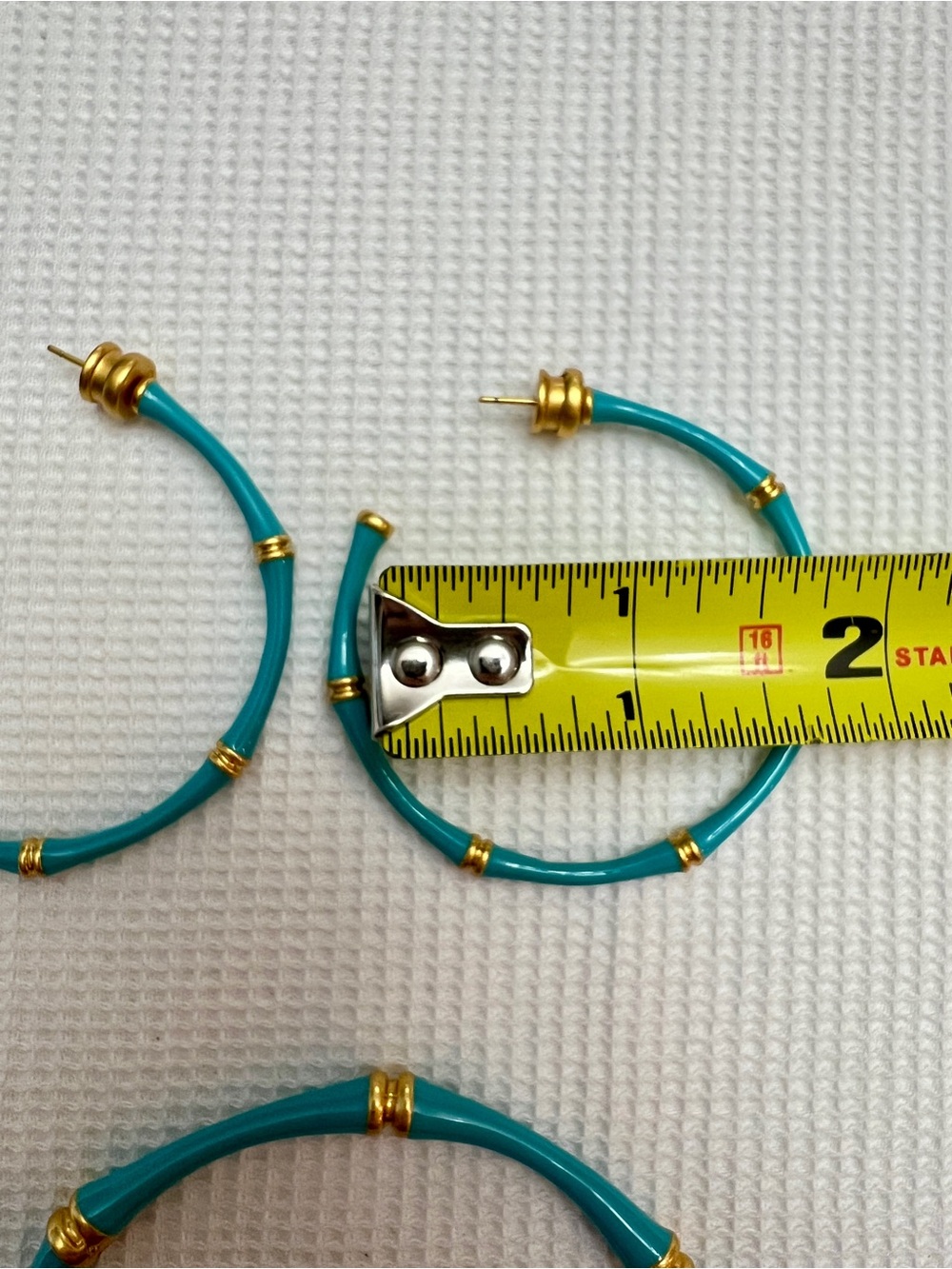 Julie Vos Bamboo Teal and Gold Hoop Earrings and Bracelet Set - Picture 4 of 5